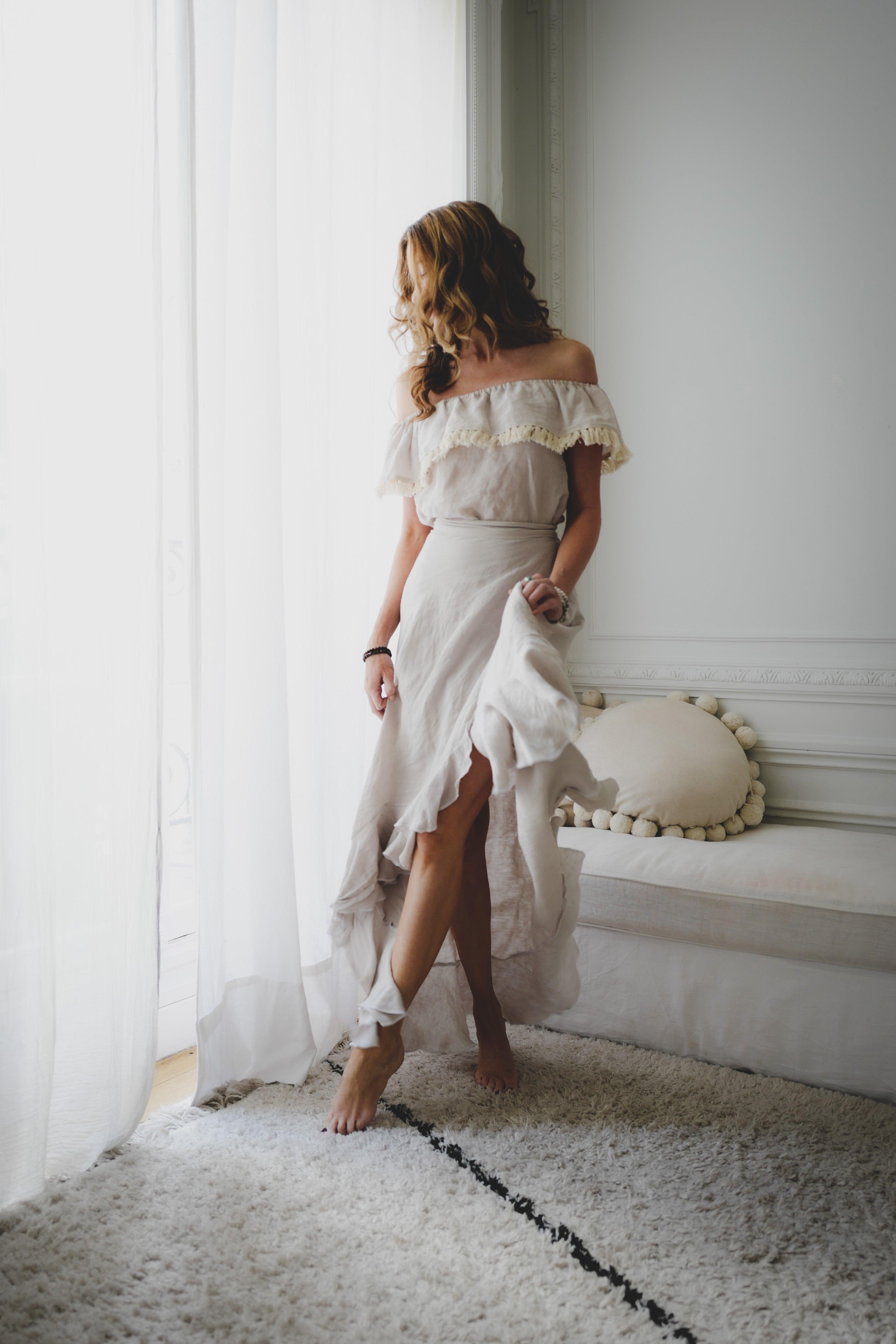 Patron couture femme haut robe epaules denudees a volant Vanessa Pouzet